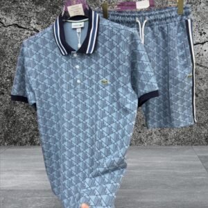 Polo dal taglio classico in jacquard con monogramma azzurro