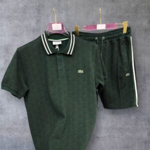 Polo dal taglio classico in jacquard con monogramma verde scuro